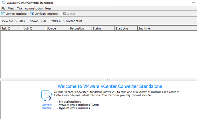 تصویر ۱- محیط نرم افزار VMware Converter